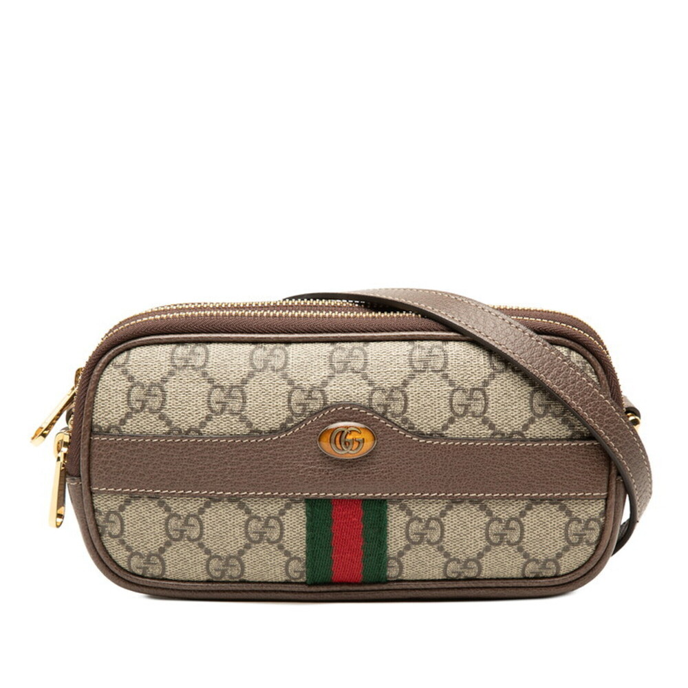 Gucci GG Supreme Ophidia Crossbody Shoulder Bag 546597 Beige Brown Leather Wo...